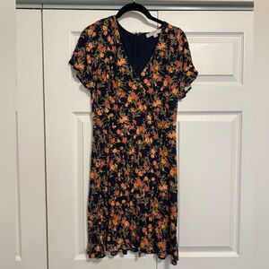 LOFT Black Floral Midi Dress